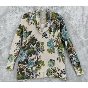 J Jill Sweater Womens Small Petite Floral Cowl Neck Chunky Knit Cottage Casual